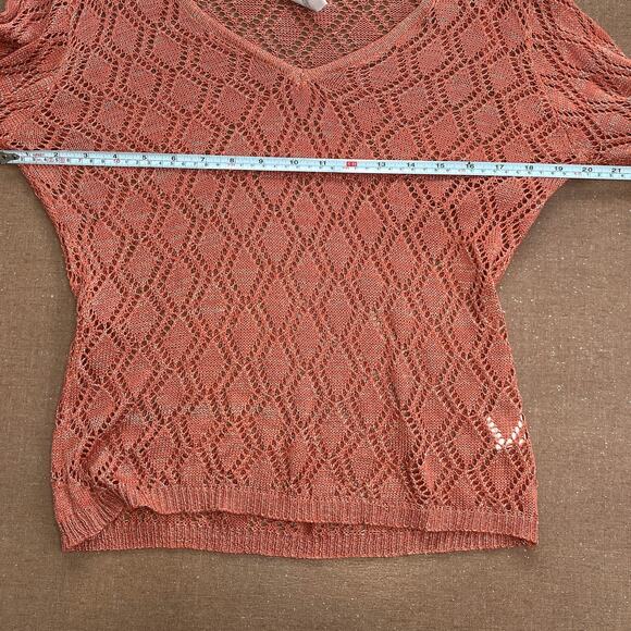 Y2k indie Crochet Worthington Sweater V-neck peach cottage summer L - Picture 6 of 9